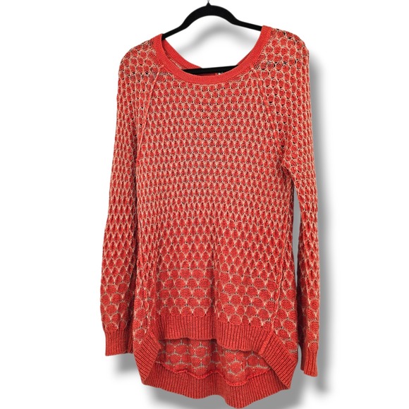 Anthropologie Moth Knit Pullover Sweater Quarter Zip Long Sleeve Orange L - Picture 1 of 10